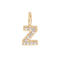 Mini Uppercase CZ Alphabet Letter Z Charm Pendant 10.95mm inc. loop x 5.19mm Gold Plated Sterling Silver Vermeil