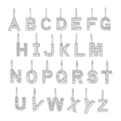 Mini Uppercase CZ Alphabet Letters A- Z Charm Pendant Set of 26 Sterling Silver