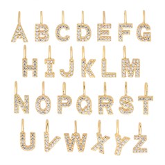 Mini Uppercase CZ Alphabet Letters A- Z Charm Pendant Set of 26 Gold Plated Sterling Silver Vermeil