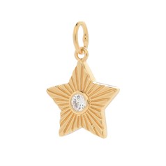 Star with CZ and Sunburst Pattern Charm Pendant Gold Plated Sterling Silver Vermeil