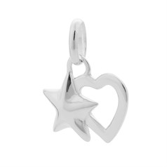 Open Heart with Star Charm Pendant Sterling Silver