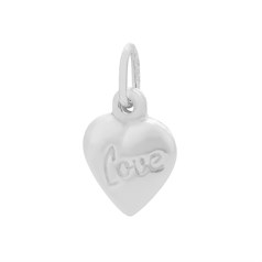 Love Etched Puff Heart Charm Pendant Sterling Silver