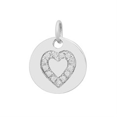 Disc Charm Pendant with CZ Heart Sterling Silver