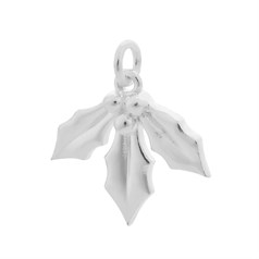 Holly Leaf with Berries Charm Pendant Sterling Silver