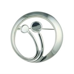 Circle Grasses Brooch with one 6mm and one 8mm Cups for Cabochons Silver Plated