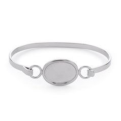 Bangle Wire with 18x13mm Plain Smooth Cup for Cabochon Silver Plated