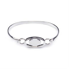 Halo Small Adult/Childs 55mm Bangle with 14x10mm pad for Cabochon Silver Plated