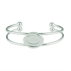 Fluted Design Torque Bangle with 18x13mm Cup for Cabochon  Silver Plated