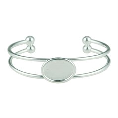 Torque Bangle with 18x13mm Plain Edge Cup for Cabochon Silver Plated