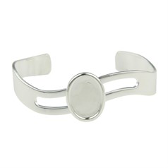 Cuff Bangle with 18x13mm Bevel Edge Cup for Cabochon Silver Plated
