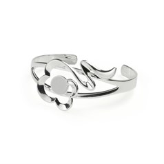 Flower Design Cuff Bangle with 12mm Flat Pad Silver Plated