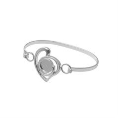 Bangle Wire Offset Heart Swirl with 10mm Cup for Cabochon Silver Plated