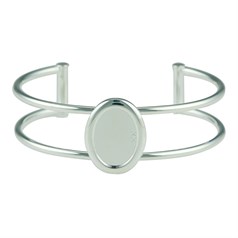 Cushion Cuff Bangle with 18x13mm Bevel Cup for Cabochon Silver Plated