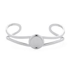 Cuff Bangle with 12mm Cup for Cabochon Rhodium Plated