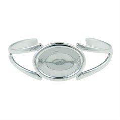 Torque Bangle with 25x18mm Cup for Cabochon Silver Plated