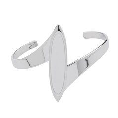 Oval Z Shaped Cuff Bangle with 9x40mm Cup for Cabochon Silver Plated