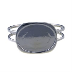 Rectangular Spring Bangle with 40x30mm Cup for Cabochon Silver Plated