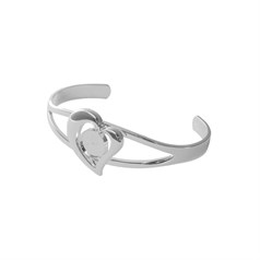 Cuff Bangle Offset Heart Swirl 10mm for Cabochon Silver Plated