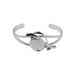 Cuff Bangle w/ Facet Glass 18x13mm Cup  for Cabochon Silver Plated