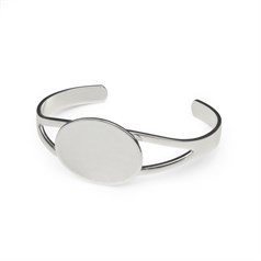 Cuff Bangle with 23x30mm Oval Flat Pad Silver Plated