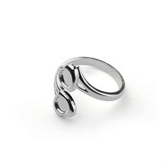 Adjustable Twin Heart Design Ring with two 5mm Cups for Cabochons Silver Plated