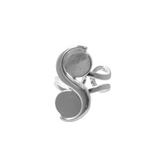 Adjustable Ring with two 10mm Cups for Cabochons Silver Plated