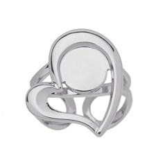 Adjustable Offset Heart Ring with 10mm Cup for Cabochon Rhodium Plated