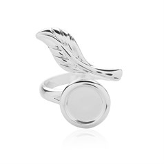 Adjustable Leaf  Design Ring with 10mm Cup for Cabochon Silver Plated