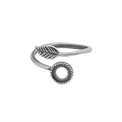 Adjustable Ring with Feather & 6mm Cup for Cabochon Antiqued Silver Plated