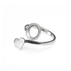Adjustable Ring with Heart & 8mm Cup for Cabochon Sterling Silver