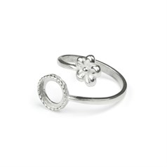 Adjustable Ring with Flower & 8mm Cup for Cabochon Sterling Silver