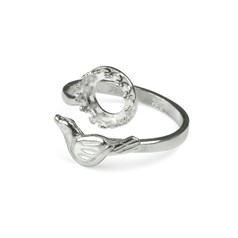 Adjustable Ring with Bird & 8mm Bezel Setting Cup for Cabochon Sterling Silver