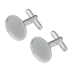 Cuff Link with 18x13mm Millgrain Cup for Cabochon Silver Plated