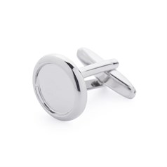 Round Cuff Link with 12mm Cup for Cabochon Rhodium Plated