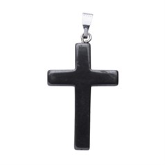 35mm Cross + Silver Plated (SP) Top shaped feature bead Hematine