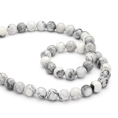 10mm Round gemstone bead White Agate with Veining Polished 40cm strand