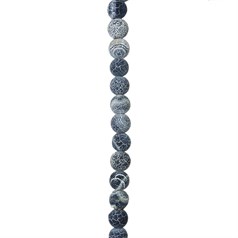 6mm Round gemstone bead  Frosted Cracked Agate Navy/Black & White (Dyed)  40cm strand