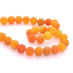 14mm Round gemstone bead  Frosted Cracked Agate Orange (Dyed) 40cm strand