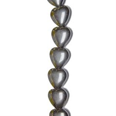15mm Puff Heart Hematine Superior 40cm shaped bead strand