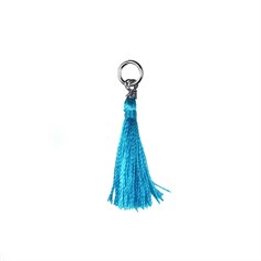 Mini Cotton Tassel Turquoise 25mm Long with Rhodium Plated Ring