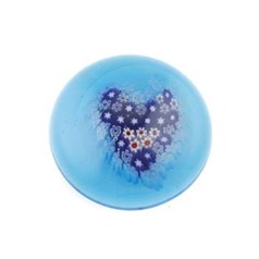 25mm Millefiori Flower Heart Design Aqua Glass Cabochon