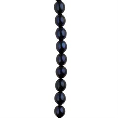 7-8mm Rice Pearl Bead Long Drilled Black 40cm Strand