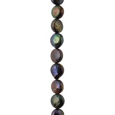 9-10mm Disc Pearl Bead Side Drilled Peacock 40cm Strand