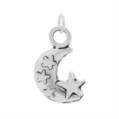 Half Moon and Carved Star with Jump ring Silver Plated Zinc Alloy