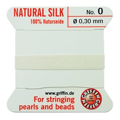 Griffin Natural Silk Beading Thread (0.30mm No.0) + Needle White 2 metres NETT