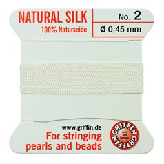 Griffin Natural Silk Beading Thread (0.45mm No.2) + Needle White 2 metres NETT
