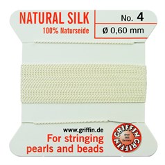 Griffin Natural Silk Beading Thread (0.60mm No.4) + Needle White 2 metres NETT