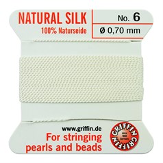 Griffin Natural Silk Beading Thread (0.70mm No.6) + Needle White 2 metres NETT