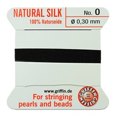 Griffin Natural Silk Beading Thread (0.30mm No.0) + Needle Black 2 metres NETT