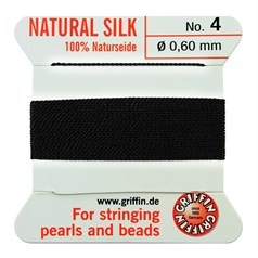 Griffin Natural Silk Beading Thread (0.60mm No.4) + Needle Black 2 metres NETT